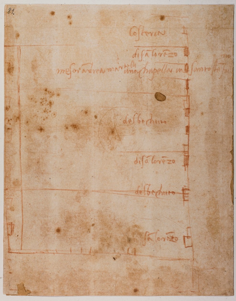 Plan majątku między placem a Borgo San Lorenzo autorstwa Michelangelo Buonarroti