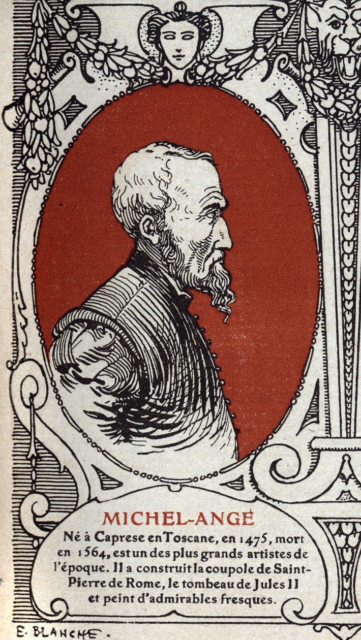 Portret włoskiego malarza renesansowego, Michelangelo Buonarroti dit Michel Ange (Michelangelo lub Michelangelo autorstwa Michelangelo Buonarroti