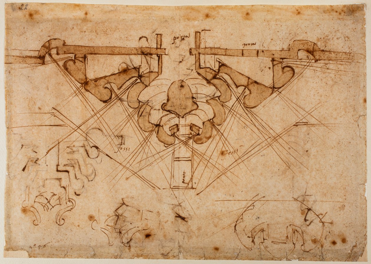 Projekt murów obronnych dla bramy autorstwa Michelangelo Buonarroti
