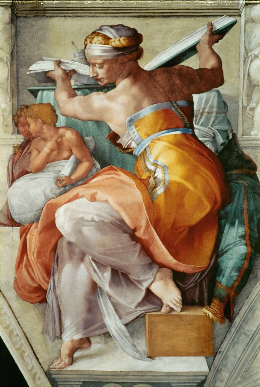 Prorocy i Sybille: sufit Libijskiej Sybilli Kaplicy Sykstyńskiej w Watykanie, 1508-1512. autorstwa Michelangelo Buonarroti