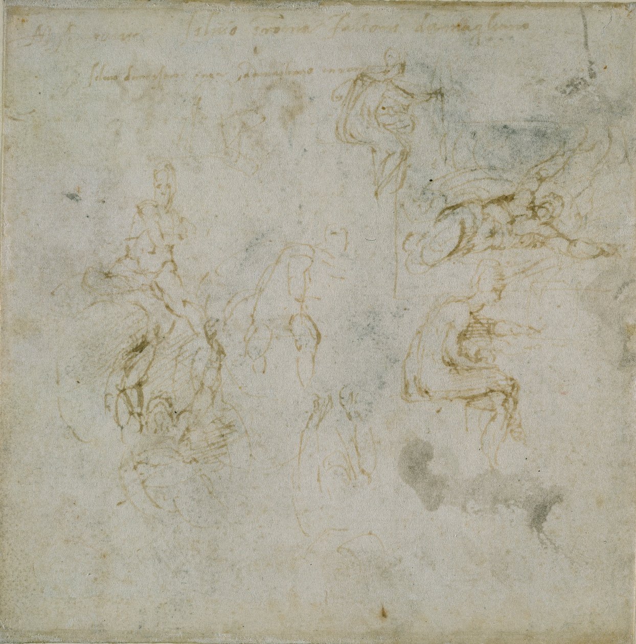 Recto: Ośmiocyfrowe studia. Verso: Studium postaci, c1490-1560. autorstwa Michelangelo Buonarroti