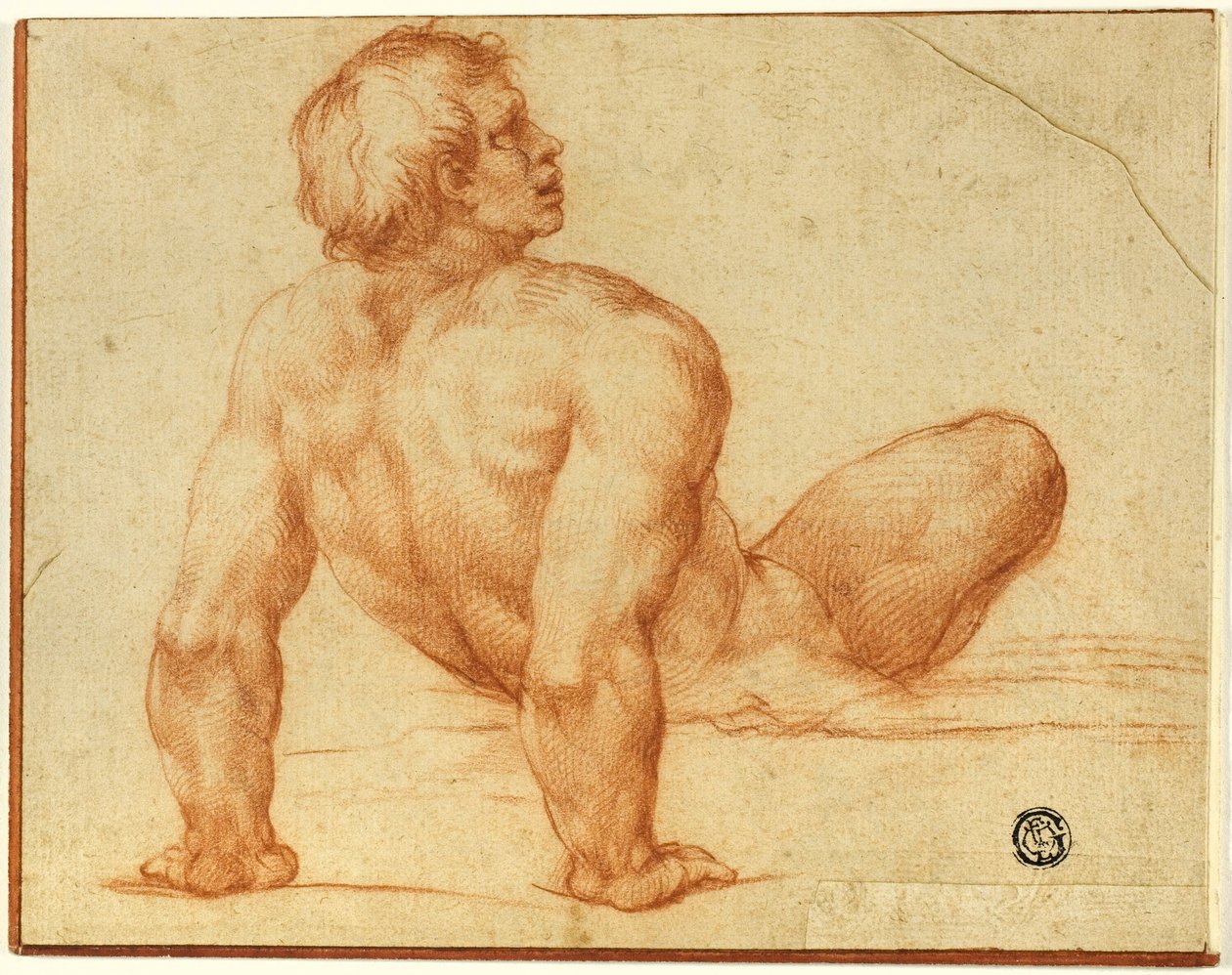 Siedzący mężczyzna nago autorstwa Michelangelo Buonarroti