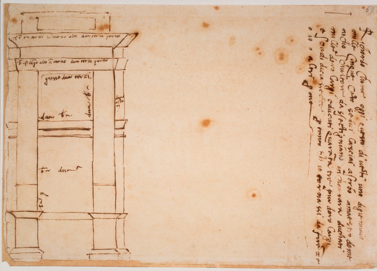 Elewacja boczna grobowca Juliusza II, pamiątka z autografem autorstwa Michelangelo Buonarroti