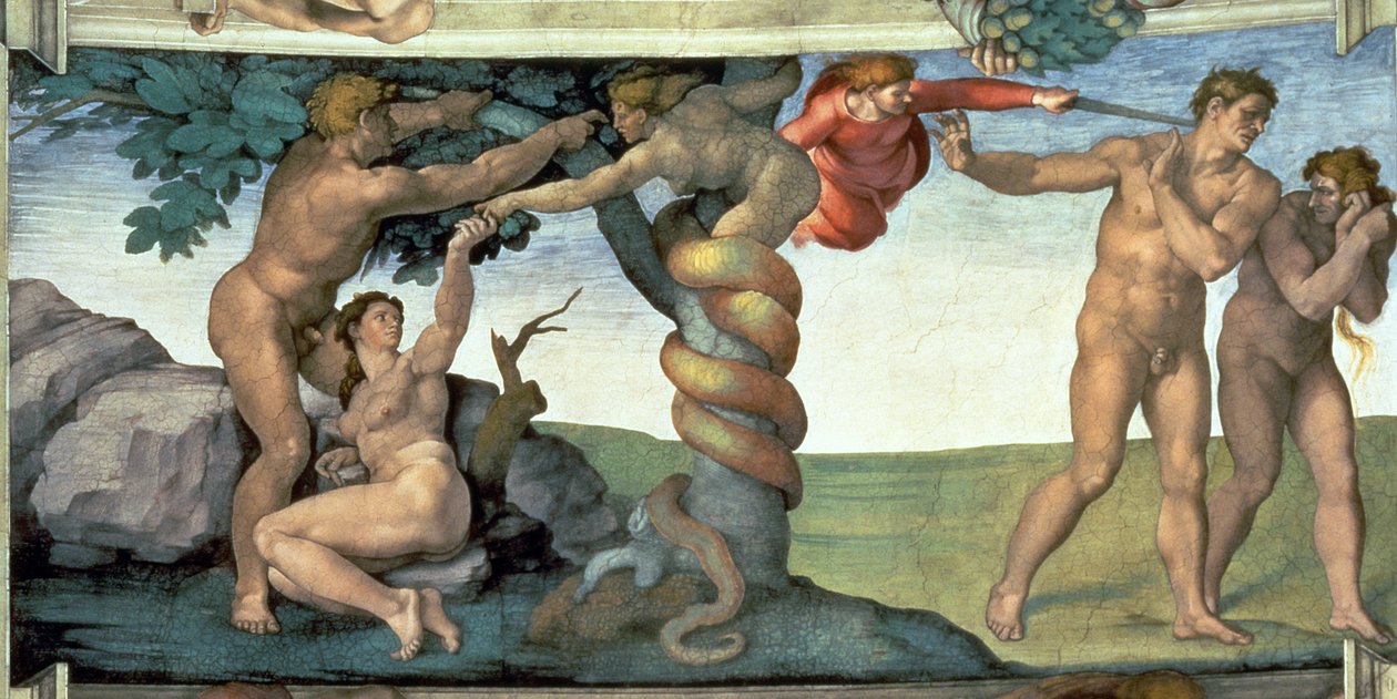 Sufit Kaplicy Sykstyńskiej (1508-12): Upadek człowieka autorstwa Michelangelo Buonarroti
