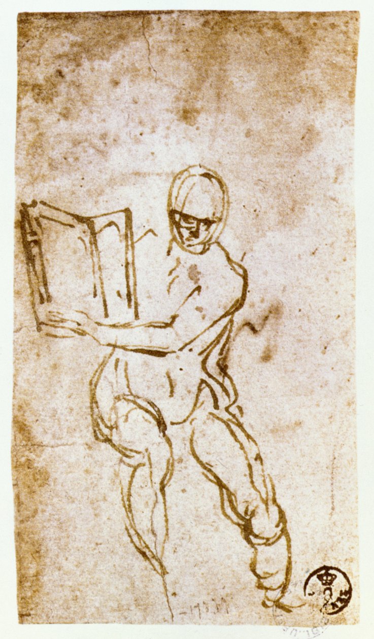 Sufit Kaplicy Sykstyńskiej (1508-12): szkic dla jednego z proroków (pióro i brązowy atrament) autorstwa Michelangelo Buonarroti