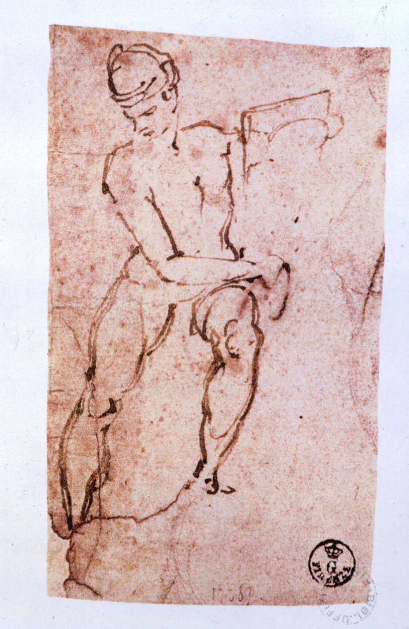 Sufit Kaplicy Sykstyńskiej (1508-12): szkic apostoła (pióro i brązowy atrament) autorstwa Michelangelo Buonarroti