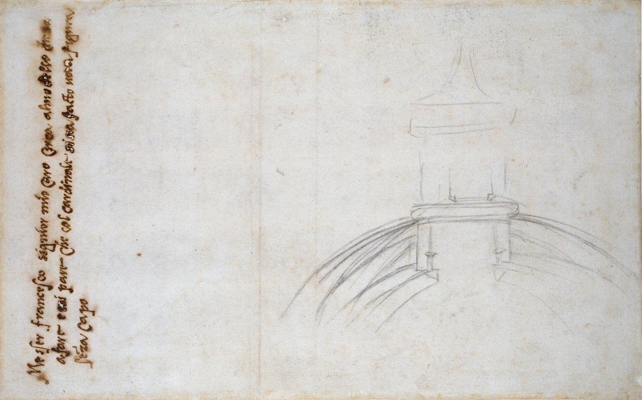Szkic przedstawiający połączenie latarni i kopuły oraz inne studia dla św. Piotra, c1490-1560 autorstwa Michelangelo Buonarroti