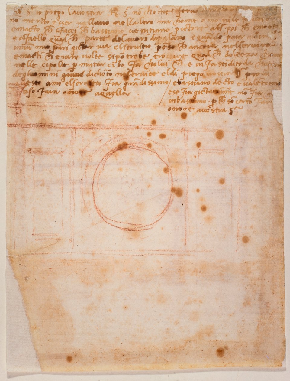 Szkice bębna kopuły Santa Maria del Fiore i list do kardynała Bibbieny autorstwa Michelangelo Buonarroti