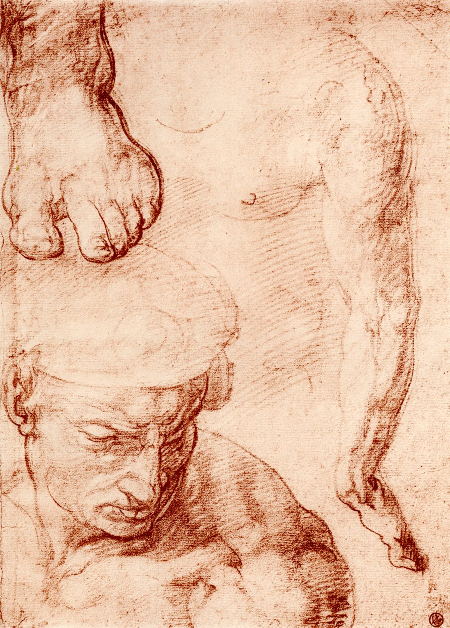 Studia do postaci niosącego krzyż w Sądzie Ostatecznym, Kaplica Sykstyńska, Rzym, 1913 autorstwa Michelangelo Buonarroti