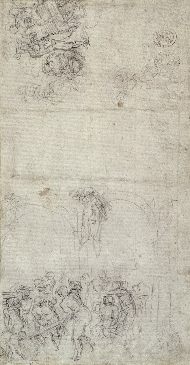 Studium do Sądu Ostatecznego (pióro i ołówek na papierze) (verso) autorstwa Michelangelo Buonarroti