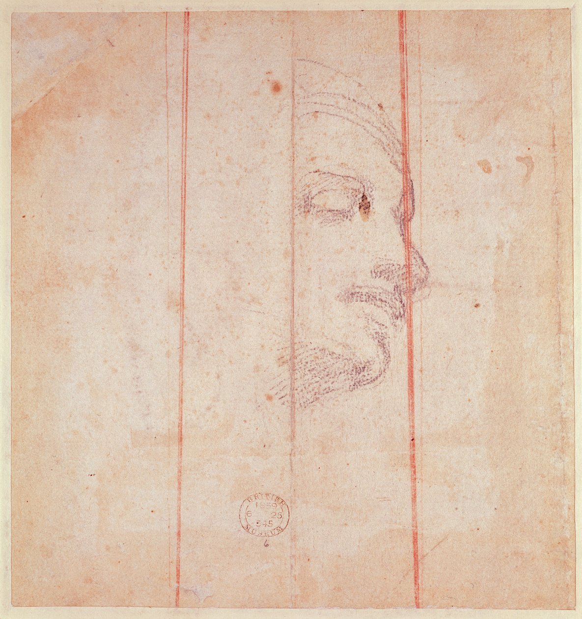 Studium dla głowy libijskiej Sybilli (czarna kreda na papierze) (verso) autorstwa Michelangelo Buonarroti