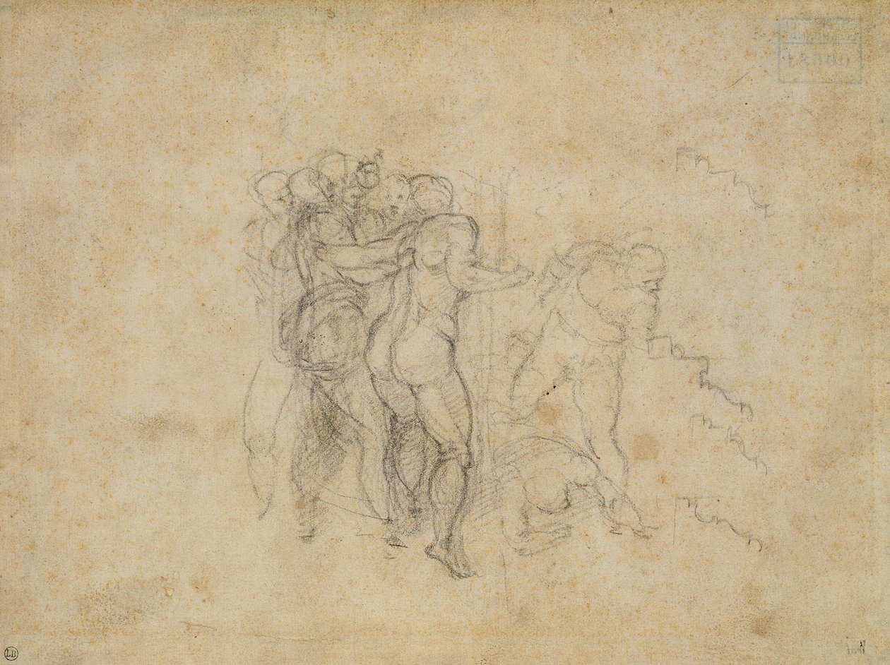Studium na Sąd Ostateczny (grafit na papierze) autorstwa Michelangelo Buonarroti