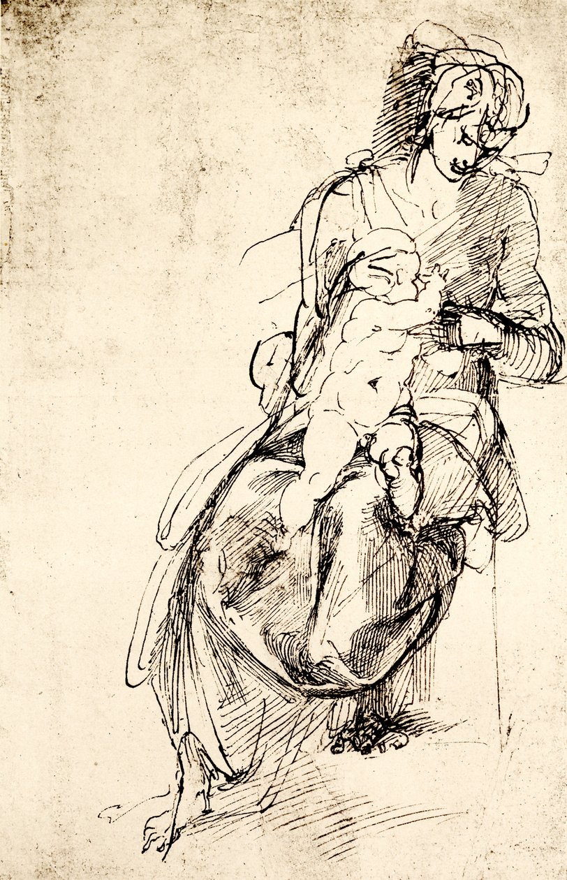 Studium do posągu Madonny w kaplicy Medyceuszy we Florencji autorstwa Michelangelo Buonarroti