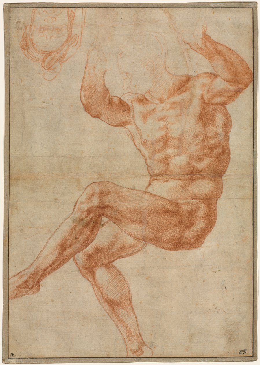 Studium dla nagiej młodzieży nad prorokiem Danielem recto, 1510-1511. autorstwa Michelangelo Buonarroti