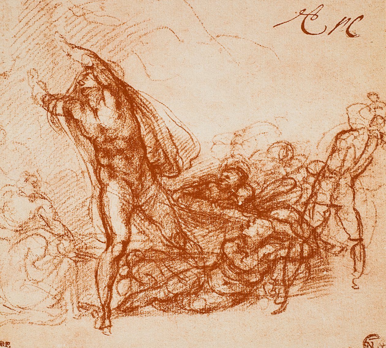 Studium do fresku kaplicy Paolina; rysunek Michała Anioła. Luwr, Paryż autorstwa Michelangelo Buonarroti