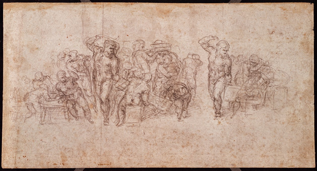 Studium postaci do sceny narracyjnej (czarna kreda na papierze) (recto) (dla verso patrz 191764) autorstwa Michelangelo Buonarroti
