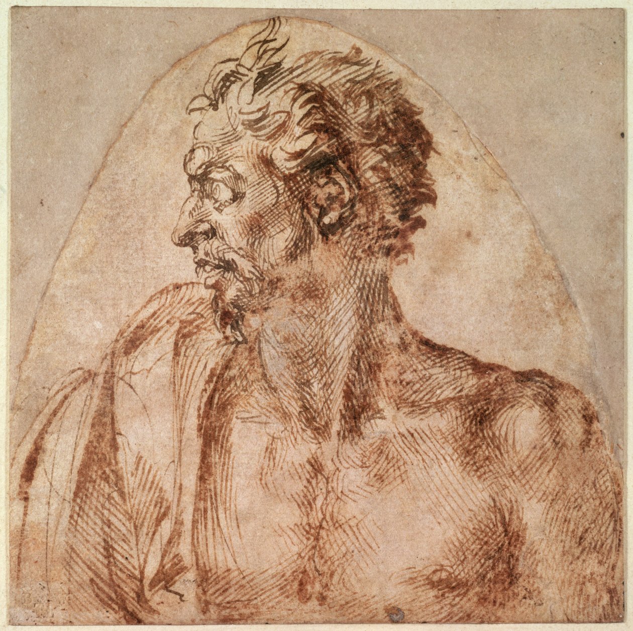 Studium głowy i ramion (tusz na papierze) autorstwa Michelangelo Buonarroti