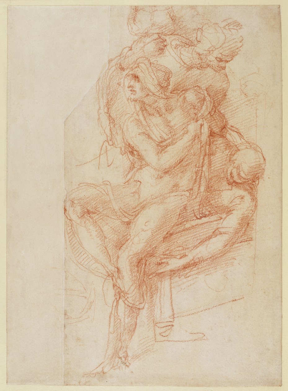 Studium Łazarza i dwóch Służących (czerwona kreda na papierze) autorstwa Michelangelo Buonarroti