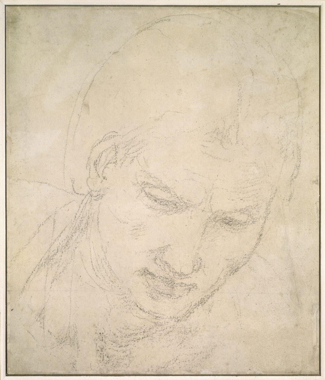 Studium głowy (czarna kreda na białym papierze) autorstwa Michelangelo Buonarroti