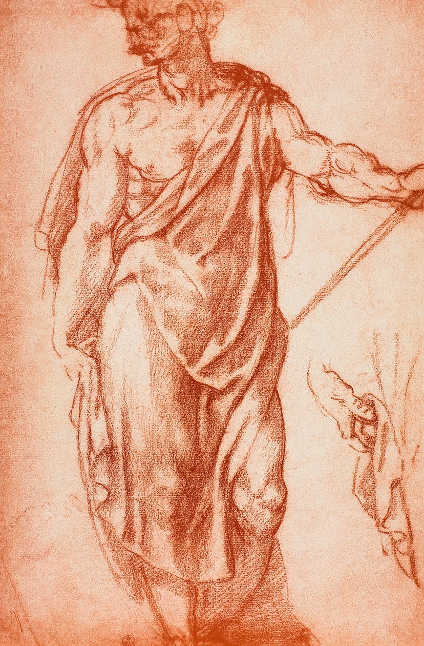 Studium udrapowanej męskiej postaci; rysunek Leonarda da Vinci. Gabinet Rysunków i Grafiki, Galeria Uffizi, Florencja autorstwa Michelangelo Buonarroti