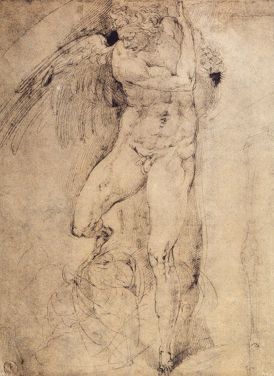 Studium anioła na Sąd Ostateczny: rysunek Michała Anioła. Casa Buonarroti, Florencja autorstwa Michelangelo Buonarroti
