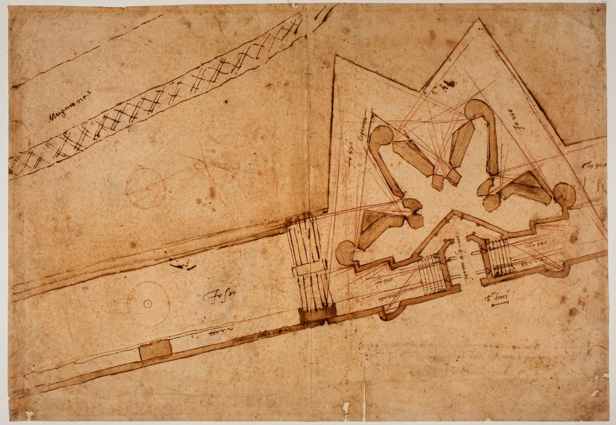 Studium fortyfikacji dla Porta al Prato autorstwa Michelangelo Buonarroti