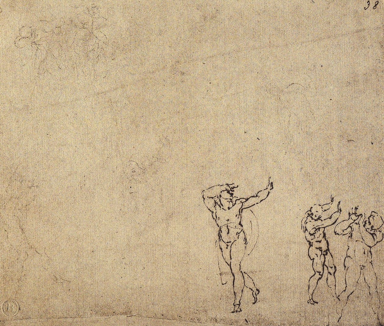Studium nagich postaci: rysunek Michała Anioła. Casa Buonarroti, Florencja autorstwa Michelangelo Buonarroti