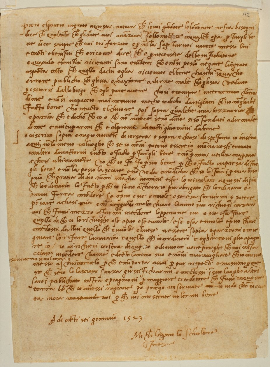 Tabernakulum z niszą, list Michała Anioła do Piero Gondiego autorstwa Michelangelo Buonarroti