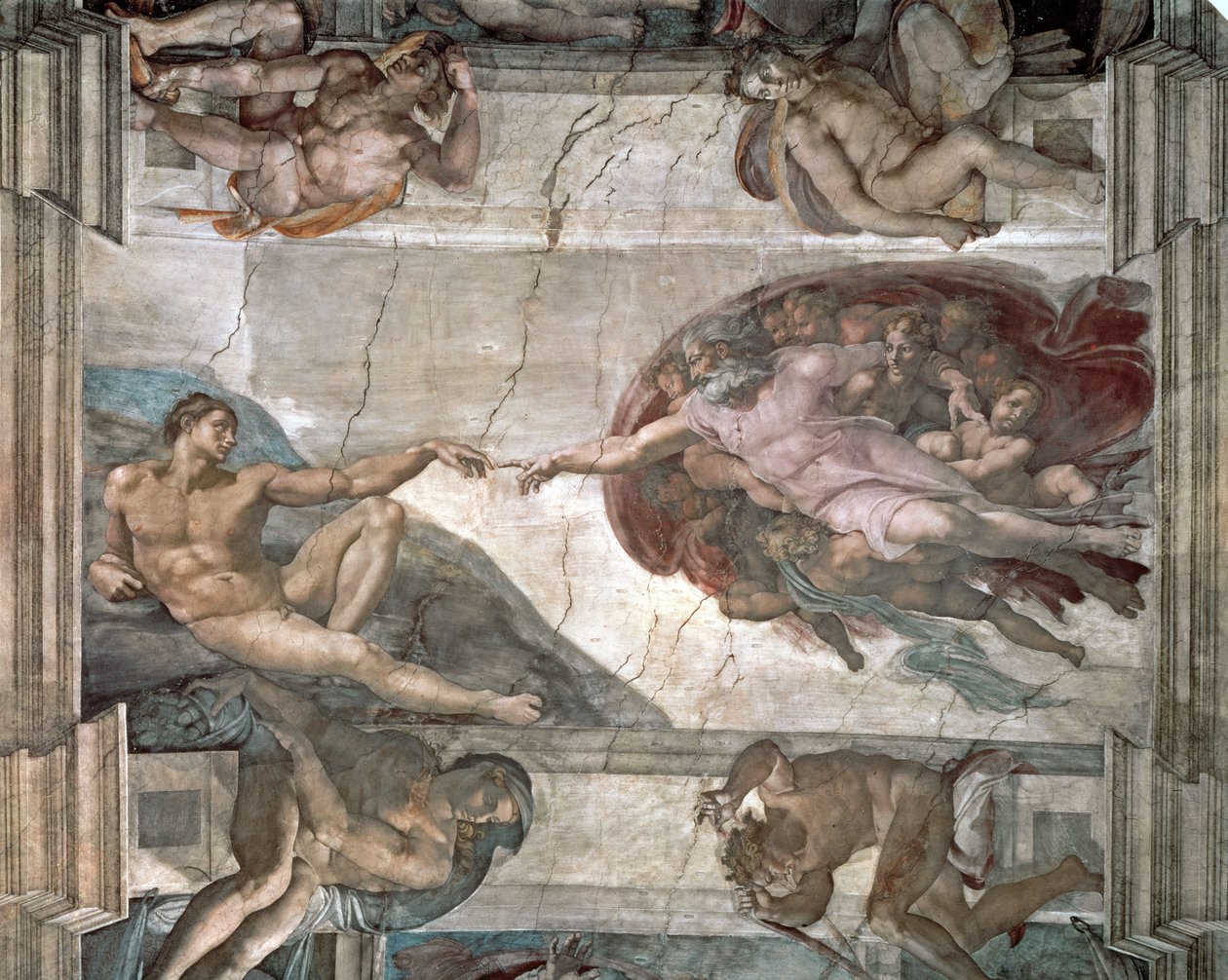 Stworzenie Adama z Kaplicy Sykstyńskiej autorstwa Michelangelo Buonarroti