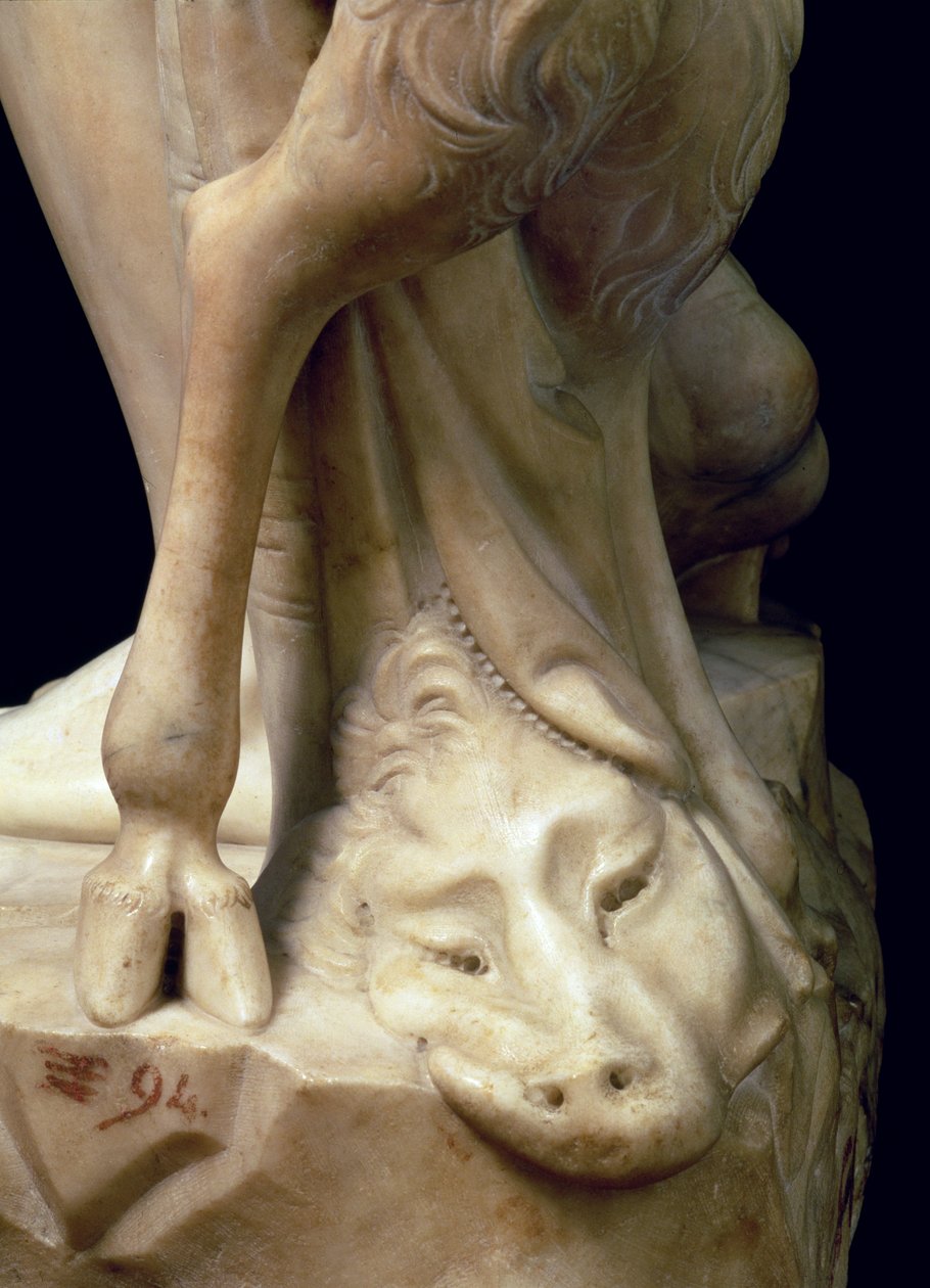 Pijaństwo Bachusa, fragment głowy pantery, rzeźba Michała Anioła Buonarrotiego 1475-1564, 1496-97 fragment marmuru z 52672 autorstwa Michelangelo Buonarroti