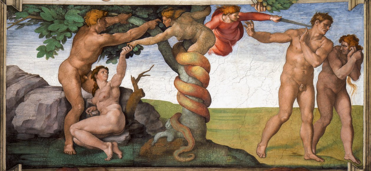 Wypędzenie z sufitu Rajskiej Kaplicy Sykstyńskiej w Watykanie, 1508-1512. autorstwa Michelangelo Buonarroti