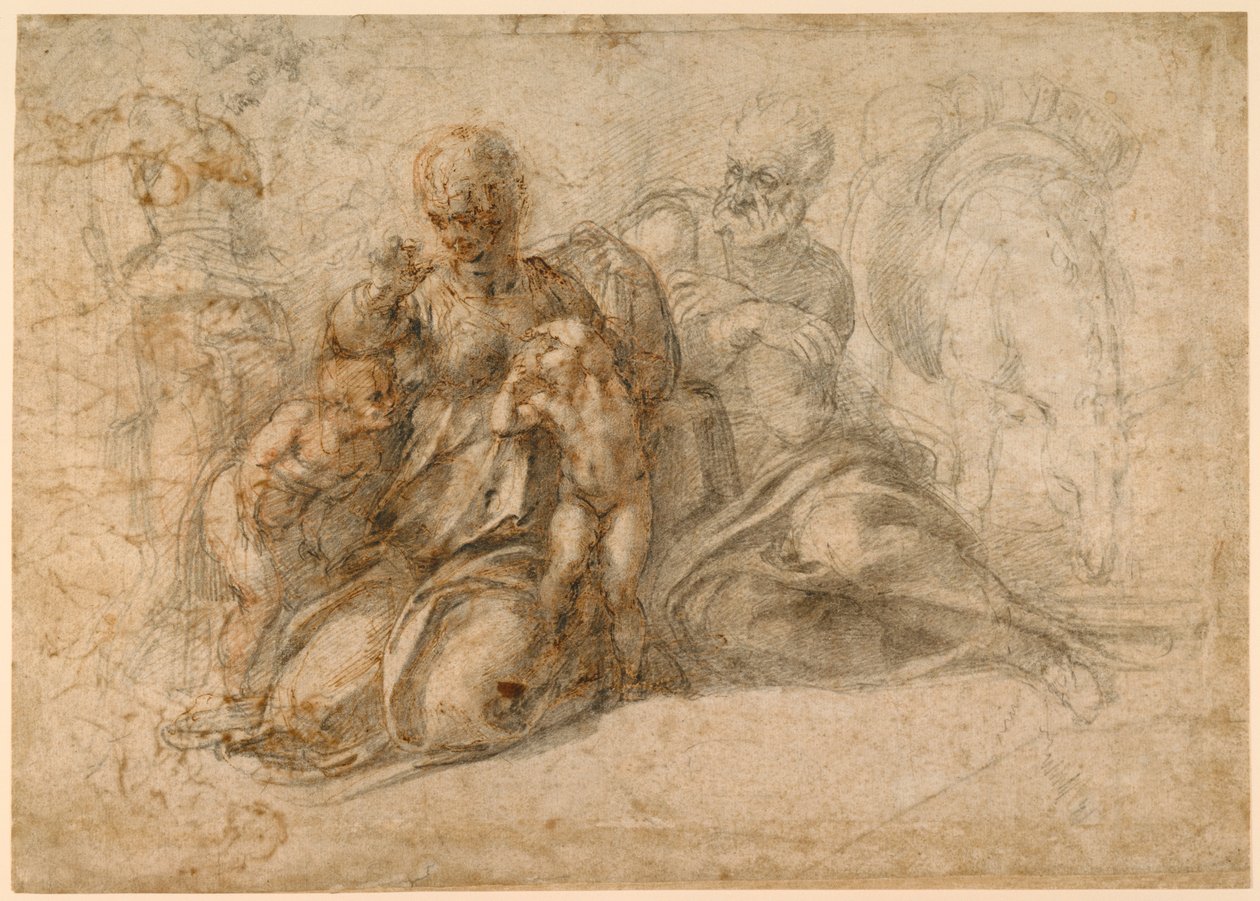 Święta Rodzina (recto); Miłosne Putti (verso) 1530 autorstwa Michelangelo Buonarroti