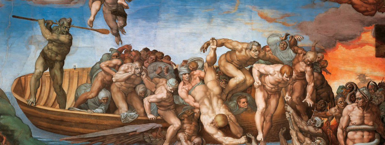 Fresk Sądu Ostatecznego Kaplicy Sykstyńskiej w Watykanie, 1536-1541. autorstwa Michelangelo Buonarroti