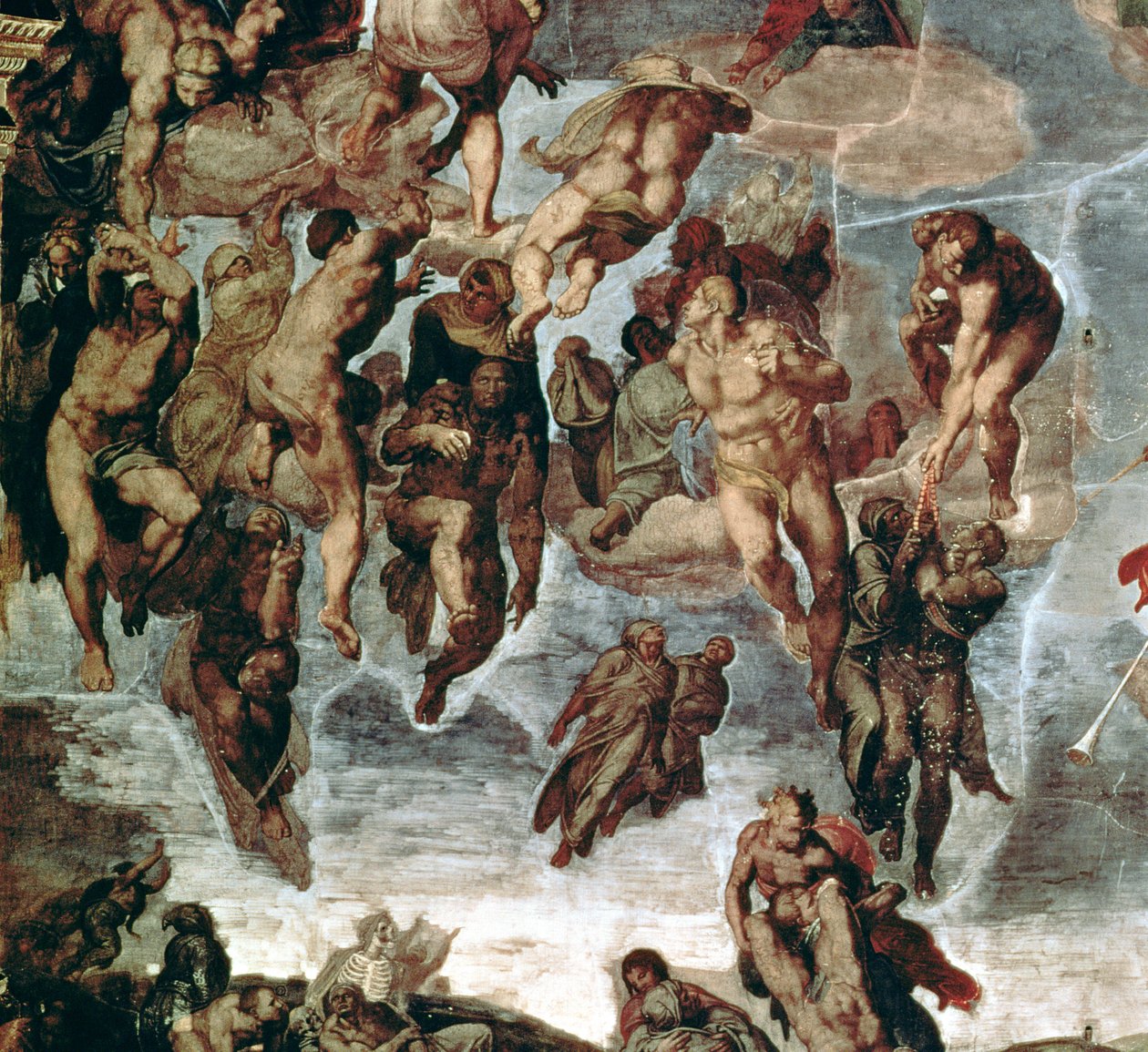 Sprawiedliwi wyprowadzeni do nieba, fragment „Sądu Ostatecznego”, Kaplica Sykstyńska, ok. 1508-12 autorstwa Michelangelo Buonarroti