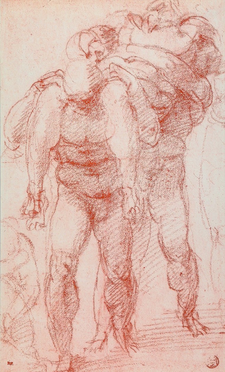 Trzech mężczyzn niosących ciało; rysunek Michała Anioła. Luwr, Paryż autorstwa Michelangelo Buonarroti