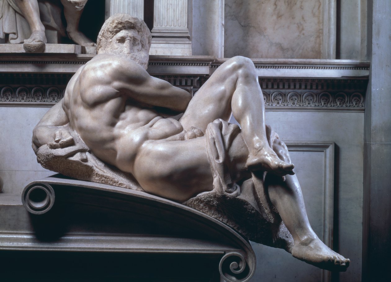 Grób Giuliano de Medici, fragment Dnia, marmur 1520-33 autorstwa Michelangelo Buonarroti
