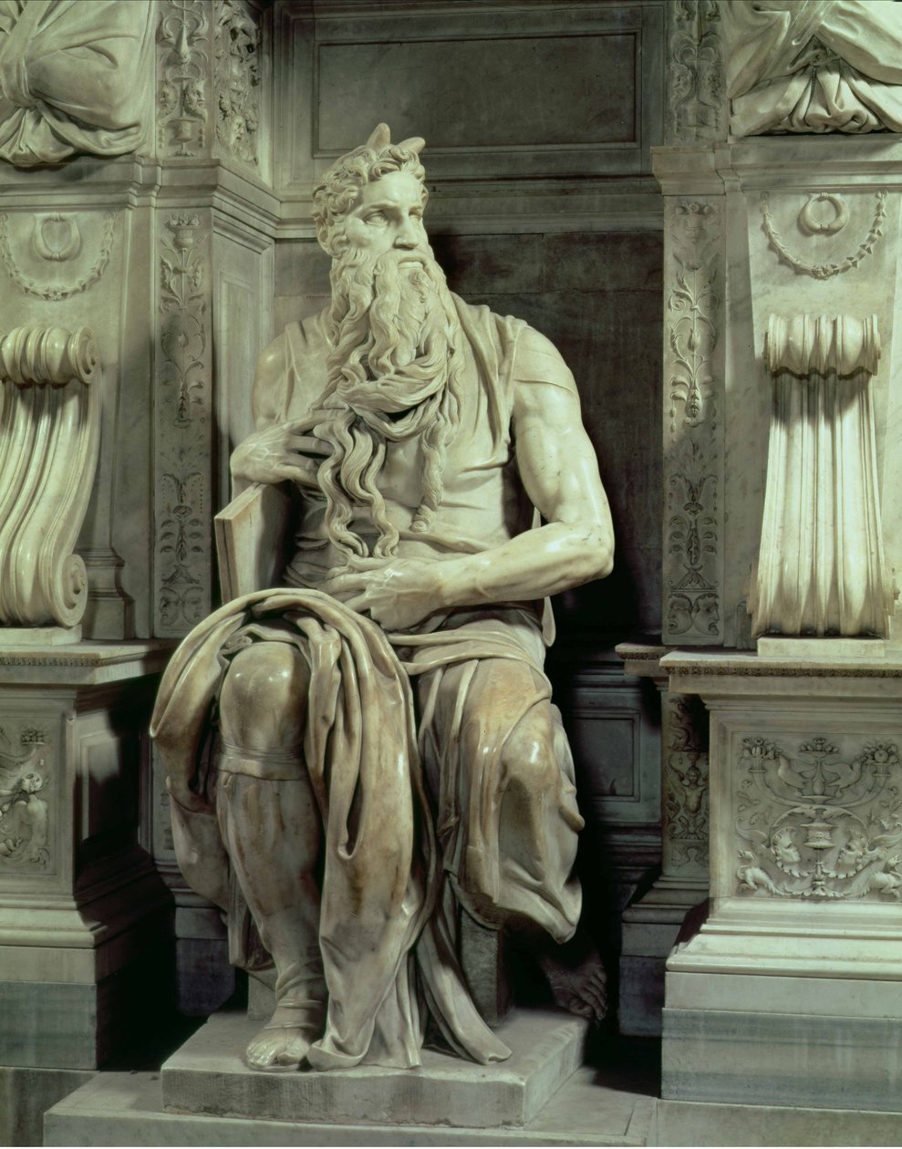 Nagrobek papieża Juliusza II 1453-1513 detal Mojżesza, 1513-16 marmur autorstwa Michelangelo Buonarroti