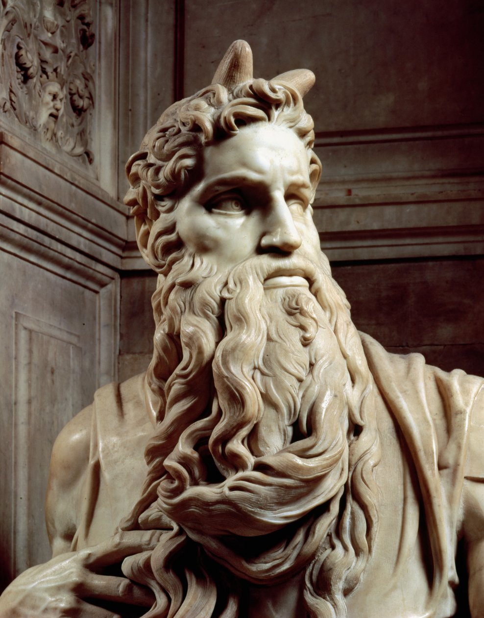 Grób papieża Juliusza II 1453-1513 fragment głowy Mojżesza, 1513-16 marmur autorstwa Michelangelo Buonarroti