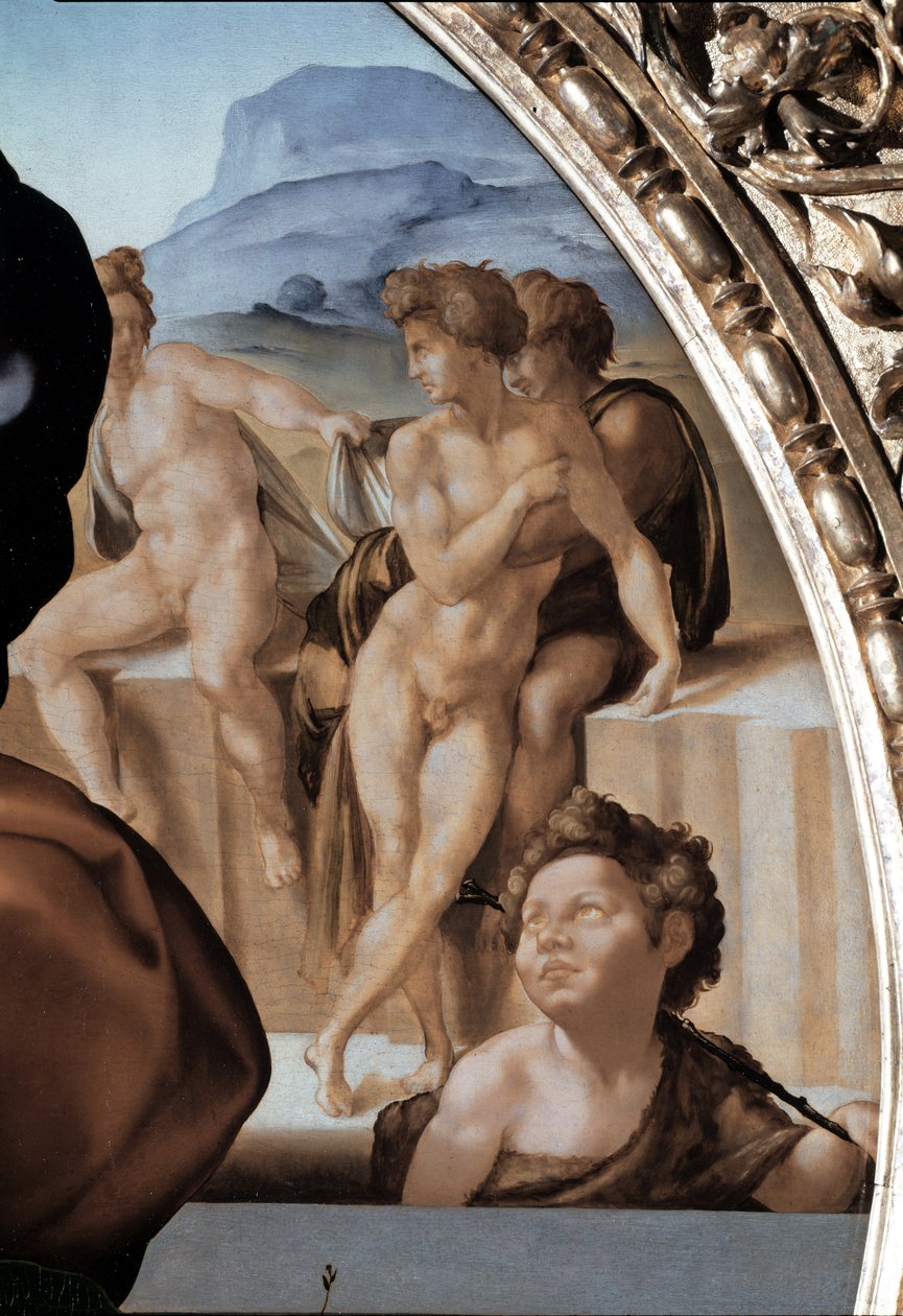 Tondo Doni: Święta Rodzina z Dzieciątkiem św. Jana Chrzciciela, detal - 1504-06 (olej na desce) autorstwa Michelangelo Buonarroti