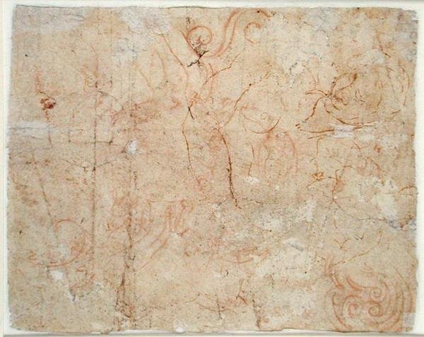 Różne studia, ok. 1525 (czerwona kreda na papierze) autorstwa Michelangelo Buonarroti