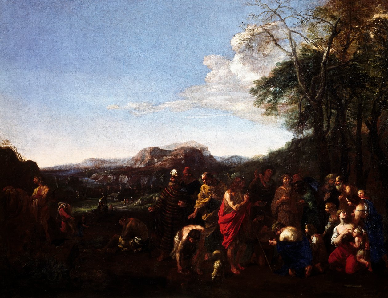 Kazanie Jana Chrzciciela Michelangelo Cerquozzi zwanego Michelangelo delle Battaglie (1602-1660), olej na płótnie, 76x100 cm. autorstwa Michelangelo Cerquozzi
