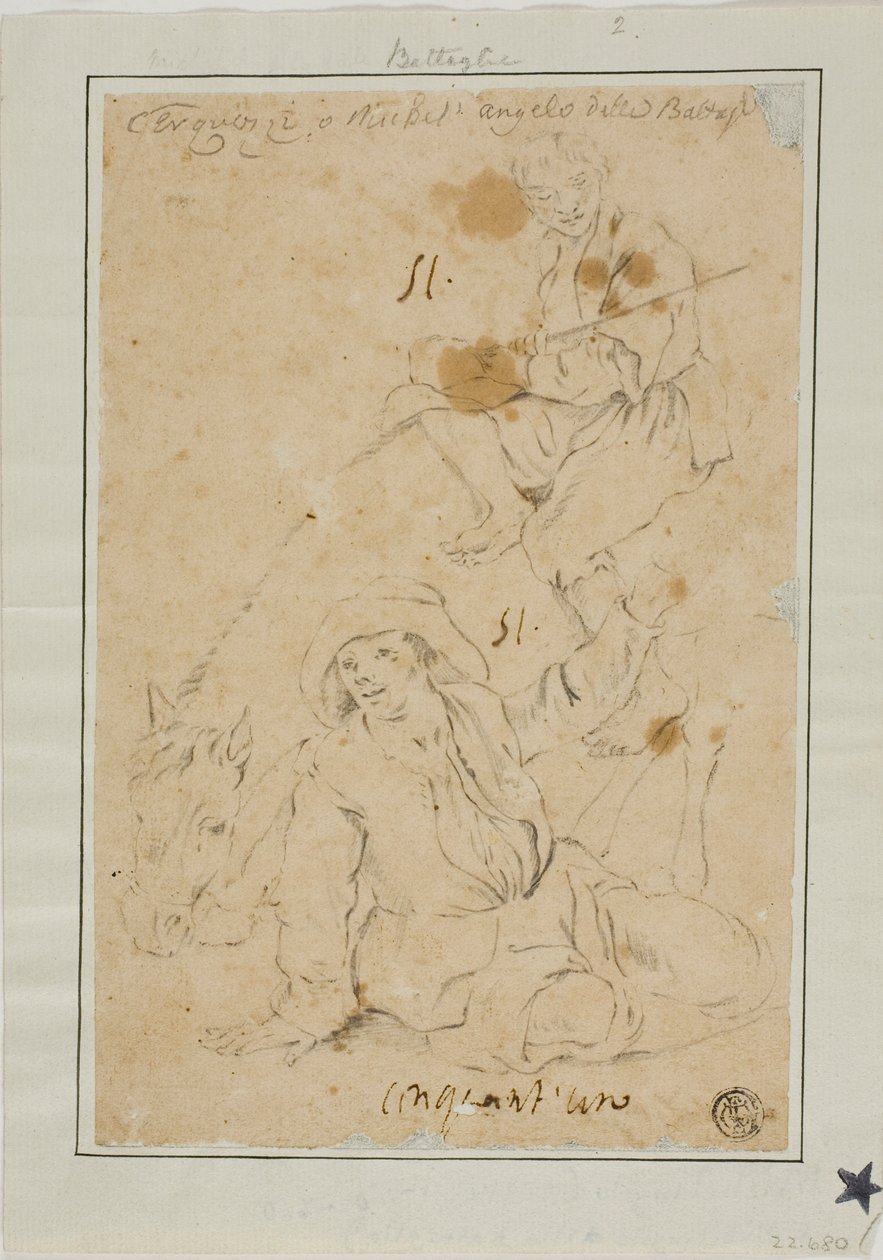 Dwóch chłopów z osłem autorstwa Michelangelo Cerquozzi