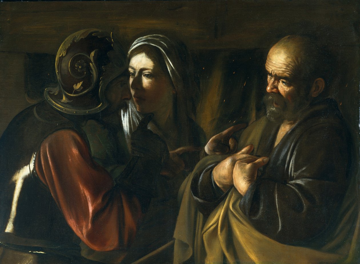 Zaparcie się św. Piotra, 1610 autorstwa Michelangelo Merisi Caravaggio