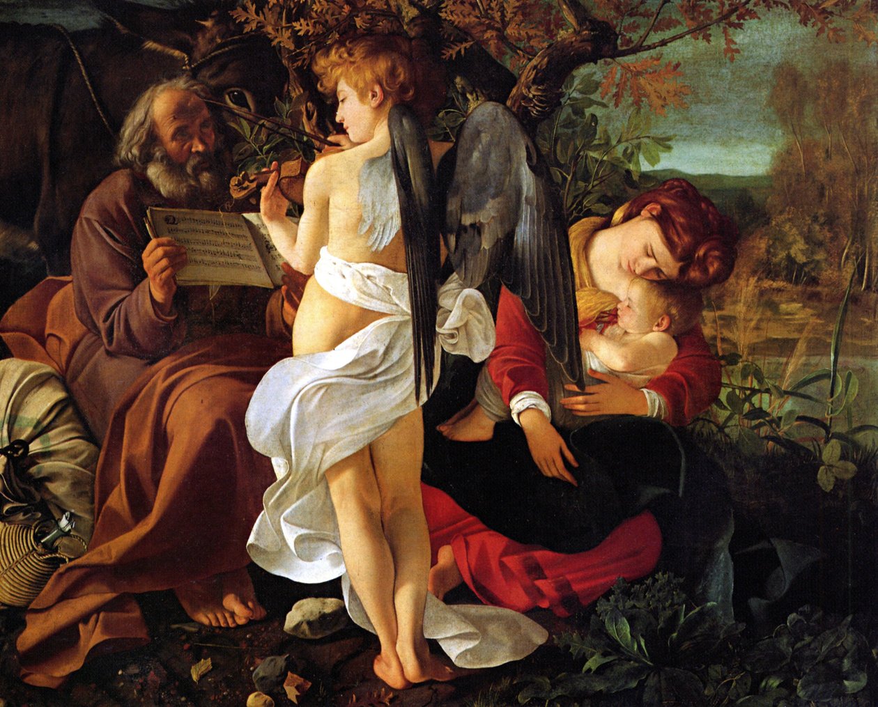 Odpocznij w locie do Egiptu, ok. godz. 1597 autorstwa Michelangelo Merisi Caravaggio
