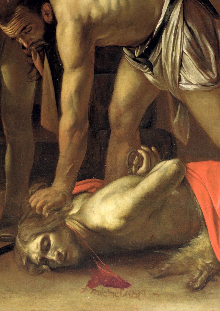 Ścięcie św. Jana Chrzciciela, 1608 olej na płótnie, detal z 127654 autorstwa Michelangelo Merisi Caravaggio