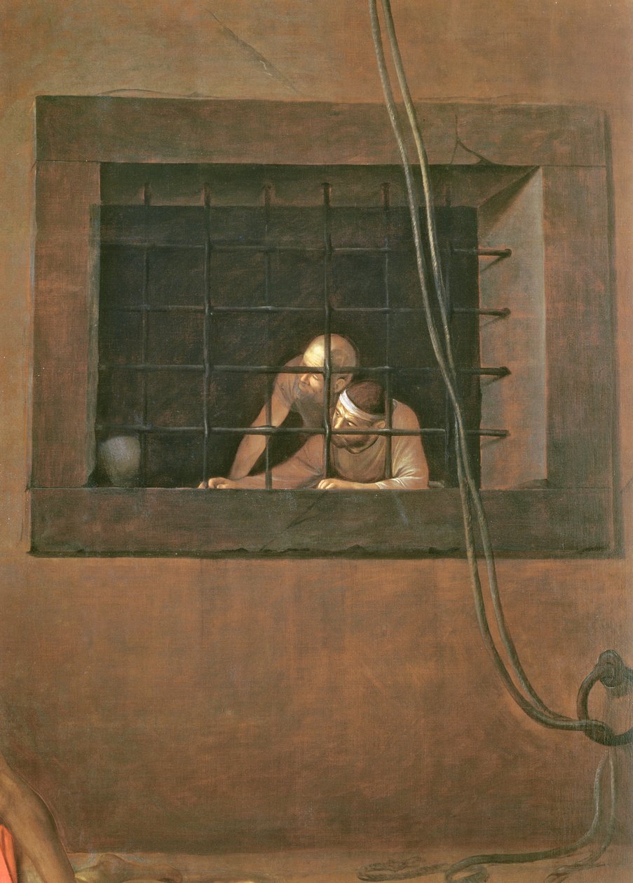 Ścięcie św. Jana Chrzciciela, 1608 olej na płótnie, detal z 127654 autorstwa Michelangelo Merisi Caravaggio