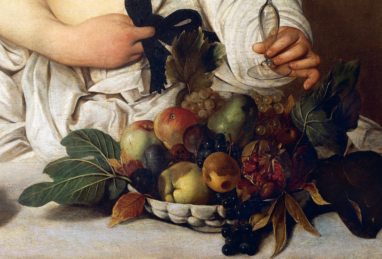 Bachus, detal z miską owoców, ok.1589 (olej na płótnie) autorstwa Michelangelo Merisi da Caravaggio