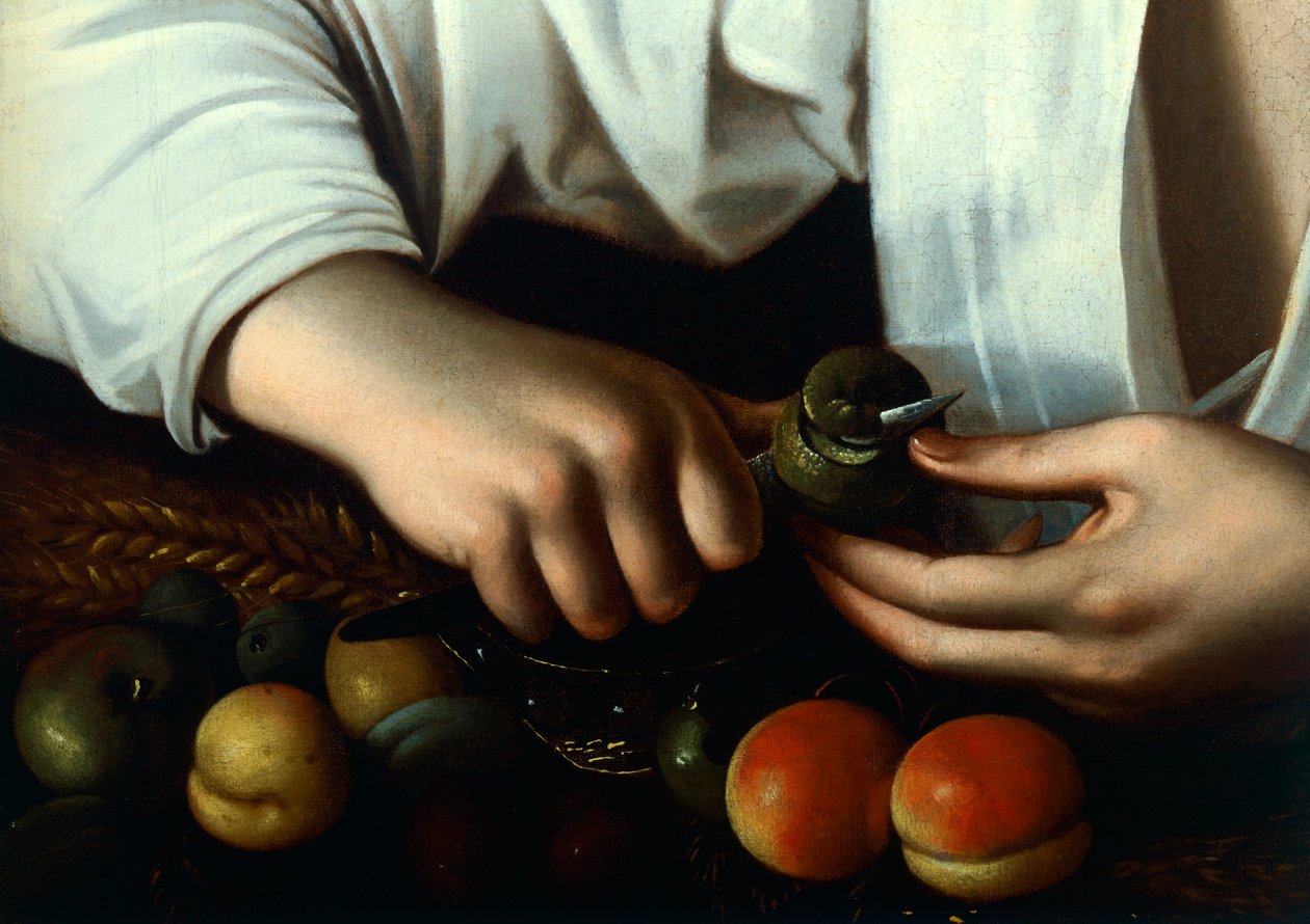 Boy Peeling Owocowy, detal autorstwa Michelangelo Merisi da Caravaggio
