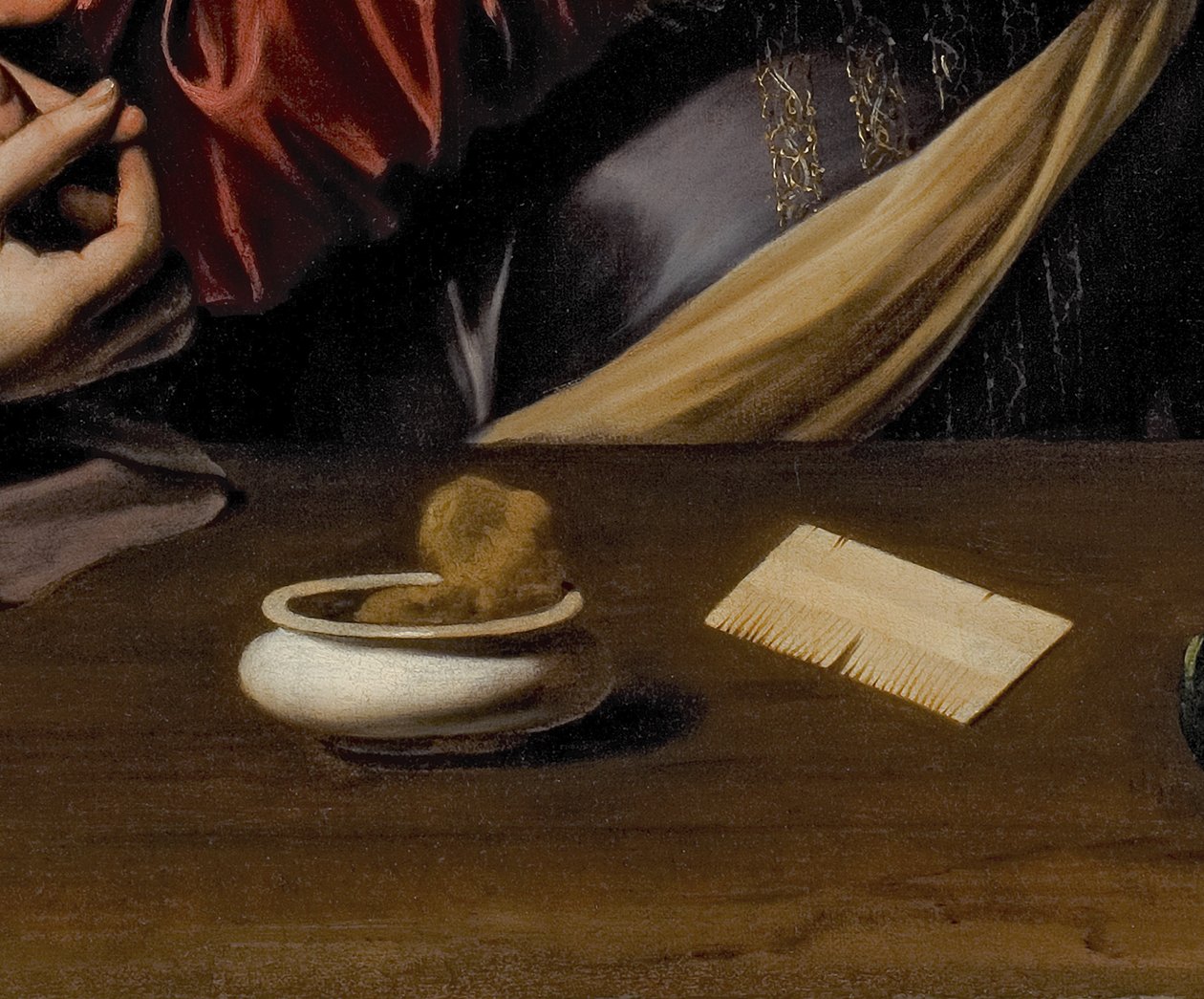 Fragment Nawrócenia Magdaleny, ok. 1598 (olej i tempera na płótnie) autorstwa Michelangelo Merisi da Caravaggio