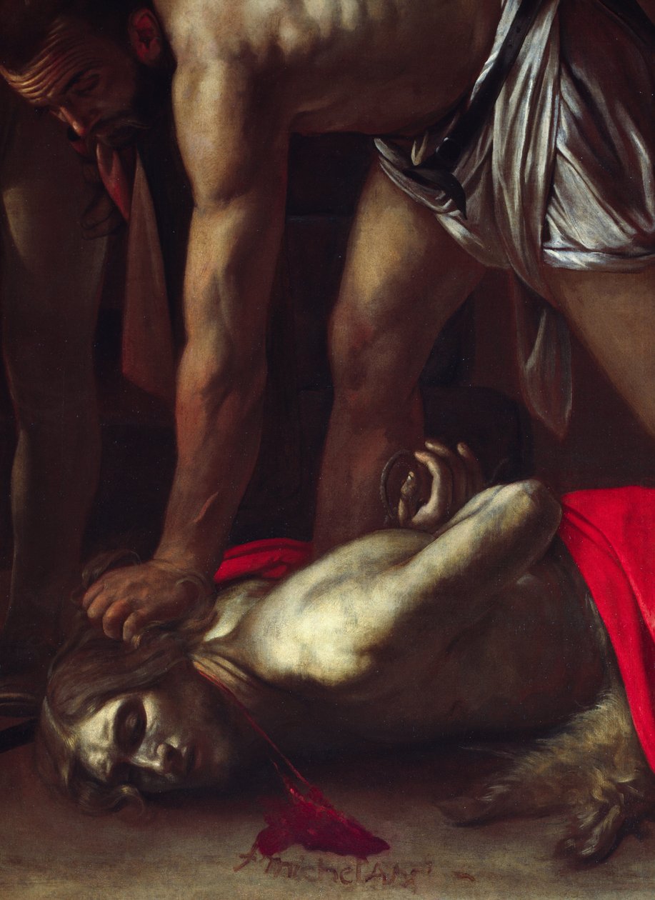 Szczegół: „Dekolacja św. Jana Chrzciciela autorstwa Michelangelo Merisi da Caravaggio